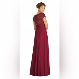 Dessy Collection Vivian Dia Lace Chiffon Cap Sleeve Gown Dress SZ 6 Burgundy